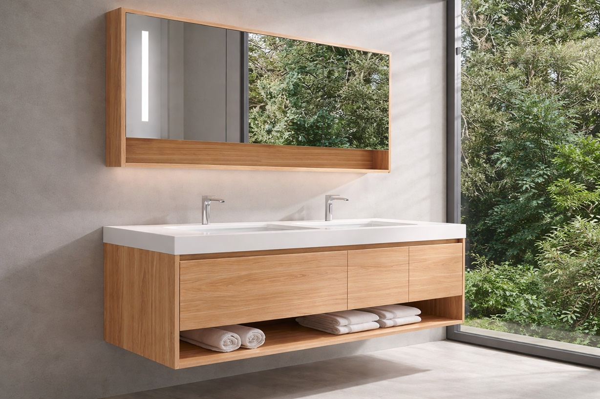 Fontana Vanity Cabinet with Sink in Luxury Fashion Design Wall Mount Solid Wood Bathroom Furniture (FS-BRN0122)